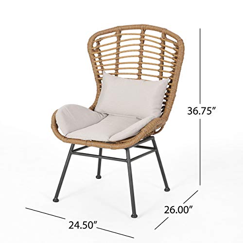 Great Deal Furniture Qearl Outdoor Club Chairs (Set of 2), Light Brown and Beige