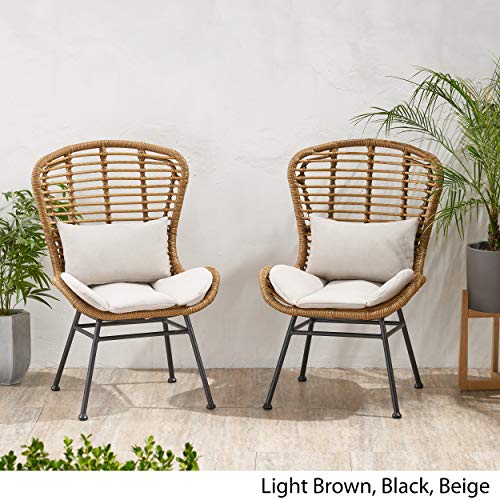 Great Deal Furniture Qearl Outdoor Club Chairs (Set of 2), Light Brown and Beige