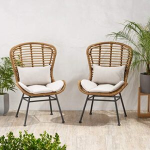 Great Deal Furniture Qearl Outdoor Club Chairs (Set of 2), Light Brown and Beige