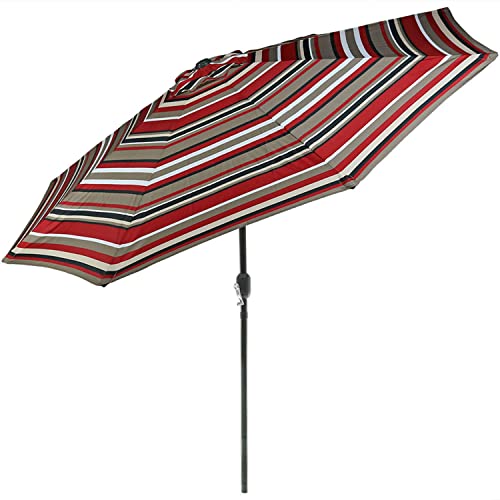 Sunnydaze 9-Foot Outdoor Patio Umbrella with Push Button Tilt and Crank - Aluminum Pole with Polyester Canopy - Awning Stripe