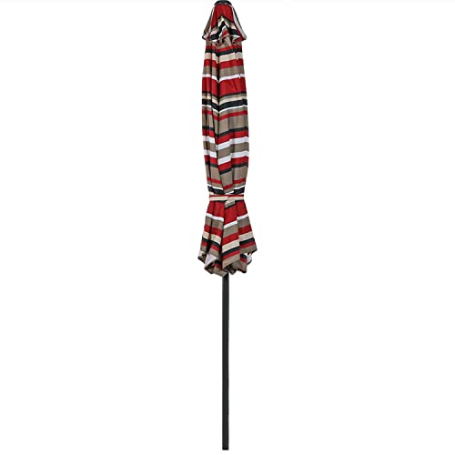 Sunnydaze 9-Foot Outdoor Patio Umbrella with Push Button Tilt and Crank - Aluminum Pole with Polyester Canopy - Awning Stripe