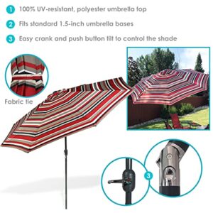 Sunnydaze 9-Foot Outdoor Patio Umbrella with Push Button Tilt and Crank - Aluminum Pole with Polyester Canopy - Awning Stripe