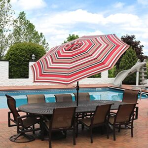 Sunnydaze 9-Foot Outdoor Patio Umbrella with Push Button Tilt and Crank - Aluminum Pole with Polyester Canopy - Awning Stripe