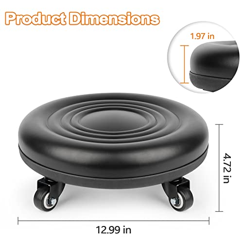 Lilithye Small Rolling Stool with Wheels for Shop Garage Garden Portable Low Rolling Stools Multifunction Round Black Roller Seat Stool