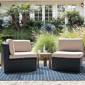 flamaker 2 pieces patio furniture set outdoor loveseat all weather pe rattan sofa chair set corner sofa armless sofa with padded soft cushion (beige)