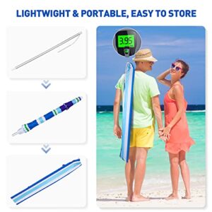 Beach Umbrella for Sand Wind Portable: 7FT Arc Length 6.5FT Diameter Heavy Duty Wind Resistant Striped Large Umbrellas UV 50+ Parasol with Anchor Screw Adjustable Height Tilting Pole 8 Ribs Carry Bag Lightweight