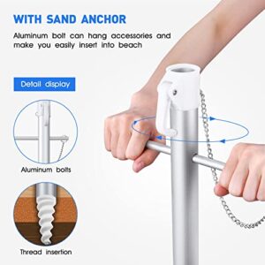 Beach Umbrella for Sand Wind Portable: 7FT Arc Length 6.5FT Diameter Heavy Duty Wind Resistant Striped Large Umbrellas UV 50+ Parasol with Anchor Screw Adjustable Height Tilting Pole 8 Ribs Carry Bag Lightweight