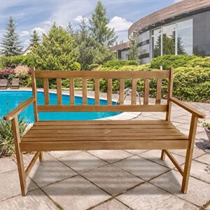 dkeli wood bench outdoor bench porch bench with armrests, acacia wooden patio park garden backyard pool balcony furniture, 705lbs weight capacity, natural oiled