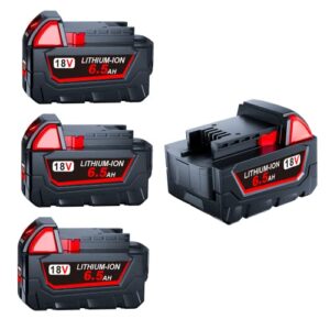 growfeat 4-pack 6.5ah 18v battery replacement for milwaukee m-18 battery, compatible with milwaukee battery 18v charger and tools