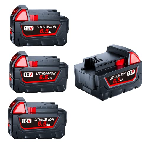 GROWFEAT 4-Pack 6.5Ah 18V Battery Replacement for Milwaukee M-18 Battery, Compatible with Milwaukee Battery 18V Charger and Tools