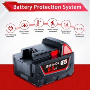 GROWFEAT 4-Pack 6.5Ah 18V Battery Replacement for Milwaukee M-18 Battery, Compatible with Milwaukee Battery 18V Charger and Tools