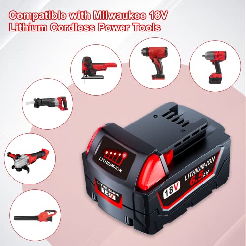 GROWFEAT 4-Pack 6.5Ah 18V Battery Replacement for Milwaukee M-18 Battery, Compatible with Milwaukee Battery 18V Charger and Tools