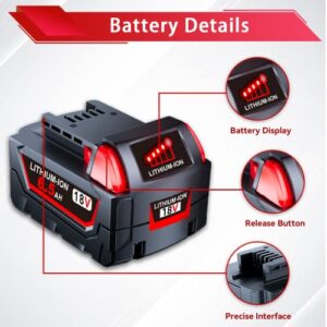 GROWFEAT 4-Pack 6.5Ah 18V Battery Replacement for Milwaukee M-18 Battery, Compatible with Milwaukee Battery 18V Charger and Tools