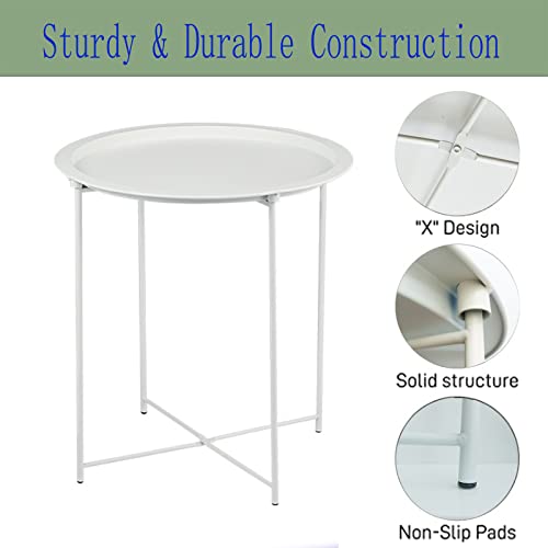 GadnRm Side Table, Outdoor Side Table ， Sofa End Table Indoor Accent Table Round Metal Coffee Table ，Waterproof Removable Tray Table