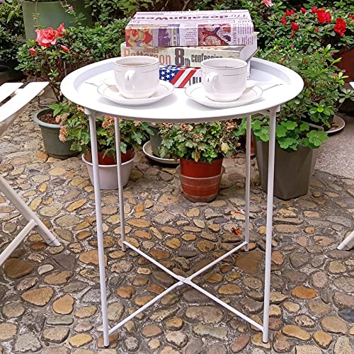 GadnRm Side Table, Outdoor Side Table ， Sofa End Table Indoor Accent Table Round Metal Coffee Table ，Waterproof Removable Tray Table