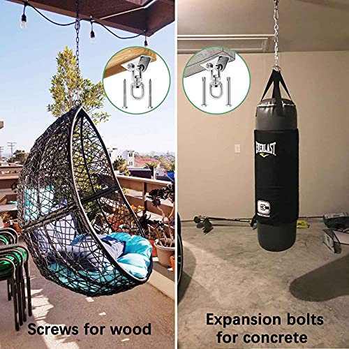 weiatas Hammock Chair Hanging Hardware Kit with Chain and Spring, Heavy Duty Porch Swing Hanger, 360 Swivel Ceiling Hooks for Punching Bag,Gym (Screw)