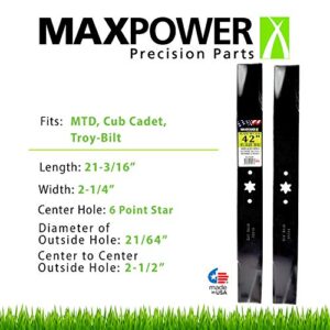 Maxpower 561556B (2) Blade Set for 42" Cut MTD, Cub Cadet, Troy-Bilt Replaces OEM No. 742-04308, 742-04312, 942-04308, 942-04312, 119-8456, 21-3/16" X 2-1/4", White