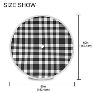 Black White Buffalo Check Outdoor Tablecloth Farmhouse Tartan Round Tablecloths with Umbrella Hole and Zipper Circular Patio Table Cloths Covers for Backyard BBQ Picnic 60 Inch