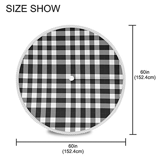 Black White Buffalo Check Outdoor Tablecloth Farmhouse Tartan Round Tablecloths with Umbrella Hole and Zipper Circular Patio Table Cloths Covers for Backyard BBQ Picnic 60 Inch