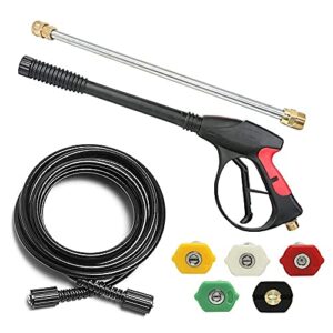 suntai 8-part pressure washer gun replacement kit,4000psi power washer gun & 25′ pvc hose (m22,14mm),16″ pressure washer wand, 5 quick connect pressure washer tips, pressure washer parts