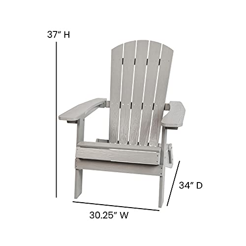 Flash Furniture Charlestown Folding Adirondack Chair - Gray - Poly Resin - Indoor/Outdoor - Weather Resistant - Set of 4