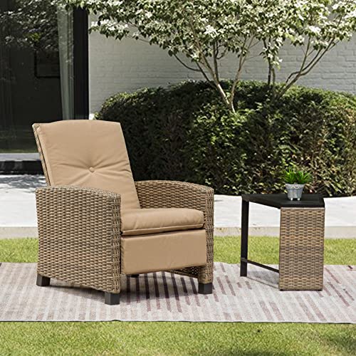 Domi Indoor & Outdoor Recliner, All-Weather Wicker Reclining Patio Chair, Khaki Cushion (Khaki)