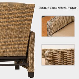 Domi Indoor & Outdoor Recliner, All-Weather Wicker Reclining Patio Chair, Khaki Cushion (Khaki)
