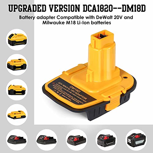 for Dewalt 20V to 18V Battery Adapter, JJXNDO 2-Pack DM18D Upgraded Version DCA1820 Converter for Dewalt 18V/20V & for Milwaukee M18 18V Battery to Work for Dewalt 18V Nicad & NiMh Battery Tools