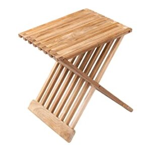 Nordic Style Assembled Bathroom, Spa Teak Wood Folding Stool and Seat 17.7" (Natural Finish, Beige)