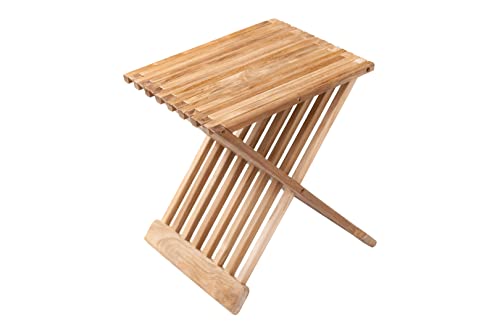 Nordic Style Assembled Bathroom, Spa Teak Wood Folding Stool and Seat 17.7" (Natural Finish, Beige)