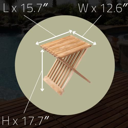 Nordic Style Assembled Bathroom, Spa Teak Wood Folding Stool and Seat 17.7" (Natural Finish, Beige)