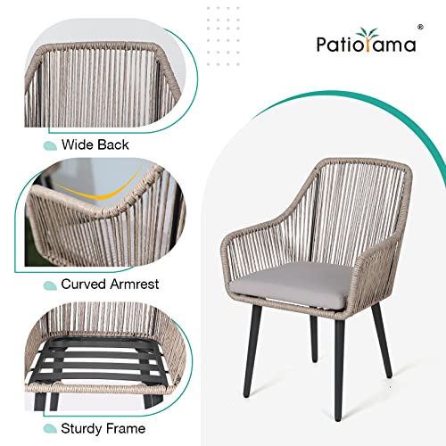 Patiorama Outdoor Dining Chairs, Patio Dining Chair Set of 2, All-Weather Woven Rope Rattan Wicker Chairs, Patio Club Chairs, Outside Chair Seating with Arms and Cushions for Lawn Backyard Pool(Tan)
