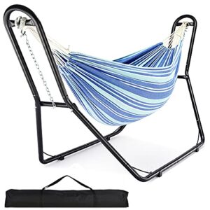 zupapa hammock stand and hammock, 2 person steel hammock frame and hammock, 550lbs capacity, backyard camping use