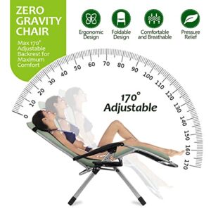 Polar Aurora Zero Gravity Chair, Outdoor Adjustable Padded Lounge Chairs with Detachable Cushion, Removable Headrest and Cup Holder, Premium Durable Folding Portable Recliner Supports Over 330 LBS