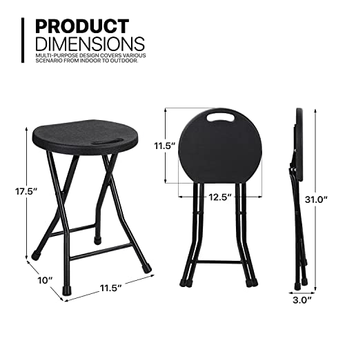 MoNiBloom Set of 6 Portable Folding Stools 18 Inch Lightweight Round Chairs with Handle for Home Garden Dorm or RV, 230 lbs Capacity, Black