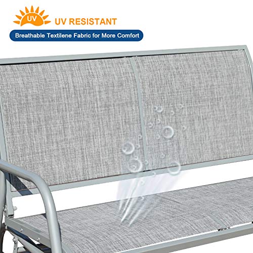 GOLDSUN Swing Glider Chair 2 People Outdoor & Indoor Swing Lounge Glider Chair Cozy Patio Bench for Patio, Backyard, Poolside, Lawn Steel Rocking Garden Loveseat-Grey