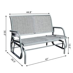 GOLDSUN Swing Glider Chair 2 People Outdoor & Indoor Swing Lounge Glider Chair Cozy Patio Bench for Patio, Backyard, Poolside, Lawn Steel Rocking Garden Loveseat-Grey