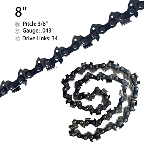 Opuladuo 2PC 8 Inch Chainsaw Chain, 8" Replacement Chain for Black & Decker LPP120, LPP120B Pole Saw and More - 3/8" - .043" - 34 Drive Links