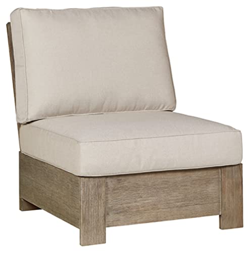 Signature Design by Ashley Silo Point Outdoor Patio Upholstered Armless Chair, Brown