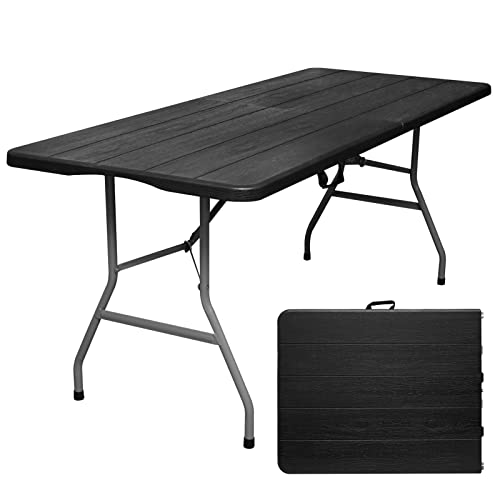 Byliable Folding Table 6ft Portable Heavy Duty Plastic Fold-in-Half 6 Foot Foldable Table Utility Dining Table Indoor Outdoor for Camping Picnic and Party, Black