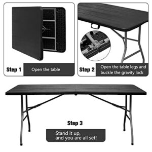 Byliable Folding Table 6ft Portable Heavy Duty Plastic Fold-in-Half 6 Foot Foldable Table Utility Dining Table Indoor Outdoor for Camping Picnic and Party, Black