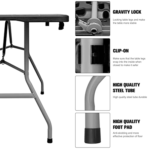 Byliable Folding Table 6ft Portable Heavy Duty Plastic Fold-in-Half 6 Foot Foldable Table Utility Dining Table Indoor Outdoor for Camping Picnic and Party, Black