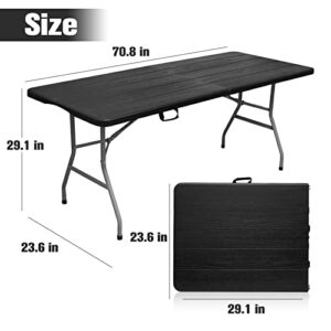 Byliable Folding Table 6ft Portable Heavy Duty Plastic Fold-in-Half 6 Foot Foldable Table Utility Dining Table Indoor Outdoor for Camping Picnic and Party, Black