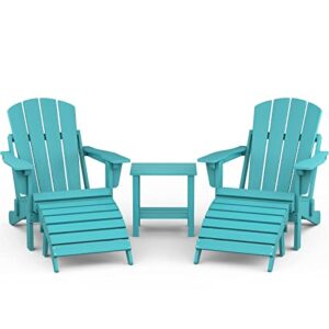 serwall 5-piece adirondack chair and ottoman and table set, weather resistant adjustable backrest adirondack chair with ottoman and side table, adirondack chair for backyard, garden, deck, cyan blue