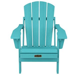 SERWALL 5-Piece Adirondack Chair and Ottoman and Table Set, Weather Resistant Adjustable Backrest Adirondack Chair with Ottoman and Side Table, Adirondack Chair for Backyard, Garden, Deck, Cyan Blue
