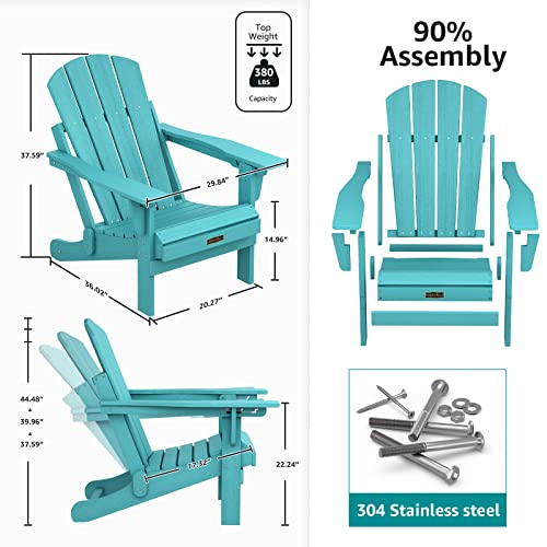 SERWALL 5-Piece Adirondack Chair and Ottoman and Table Set, Weather Resistant Adjustable Backrest Adirondack Chair with Ottoman and Side Table, Adirondack Chair for Backyard, Garden, Deck, Cyan Blue