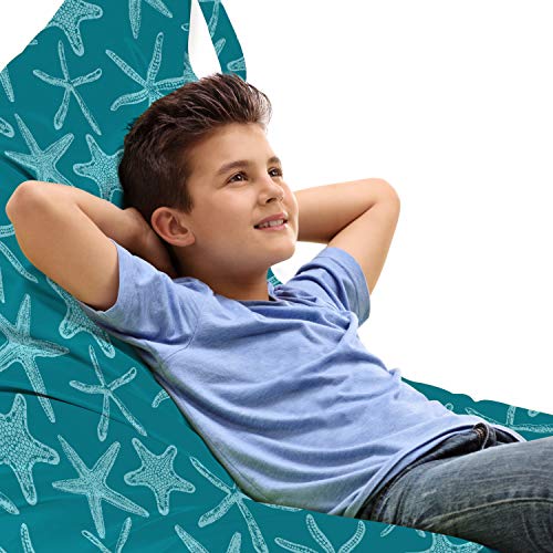 Lunarable Teal Lounger Chair Bag, Aquatic Fauna Theme Hand Drawn Style Various Starfish in Blue Shades, High Capacity Storage with Handle Container, Lounger Size, Teal and Pale Blue