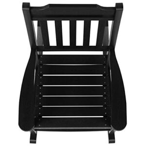 EMMA + OLIVER Set of 2 Black All-Weather Poly Resin Faux Wood Rocking Chairs for Porch &Patio