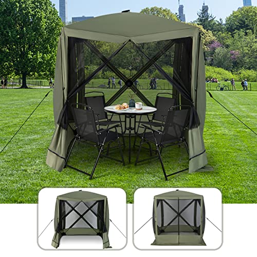 Tangkula 6.7 x 6.7 Ft Pop Up Gazebo with Netting, Portable Screen Tent with 4 Sided Mesh Walls, 2 Sunshade Cloths, UV 50+ Instant Canopy Shelter with Carry Bag for Camping, Lawn, Backyard (Green)