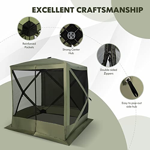 Tangkula 6.7 x 6.7 Ft Pop Up Gazebo with Netting, Portable Screen Tent with 4 Sided Mesh Walls, 2 Sunshade Cloths, UV 50+ Instant Canopy Shelter with Carry Bag for Camping, Lawn, Backyard (Green)